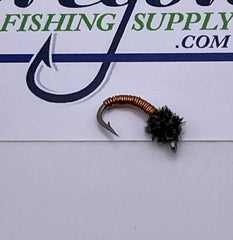 Brown color Brassie Nymph #12 in a protective tube by OFS for freshwater fishes, trout, bass, salamon