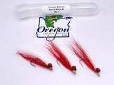 Clouser Minnow Red & White, 3 flies in a protective tube by OFS for Saltwater, Freshwater, Barracuda, Bluefish, Northern pike, Striped Bass
