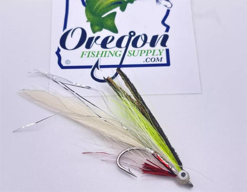Deceiver White & Chartreuse 3 Fly. Size #2 or #4 by OFS for Saltwater, Freshwater, Barracuda, Bluefish, Northern pike, Striped Bass
