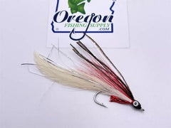 Deceiver White & Red 3 Fly. Size #2 or #4 by OFS for Saltwater, Freshwater, Barracuda, Bluefish, Northern pike, Striped Bass