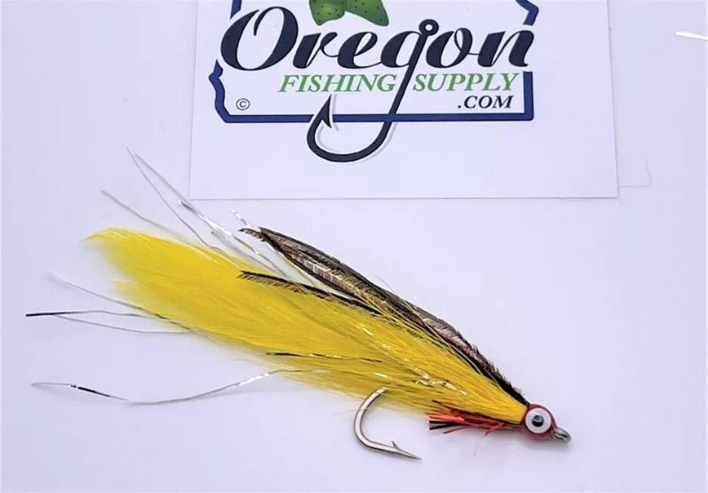 Deceiver Yellow & Red 3 Fly. Size #2 or #4 by OFS for Saltwater, Freshwater, Barracuda, Bluefish, Northern pike, Striped Bass