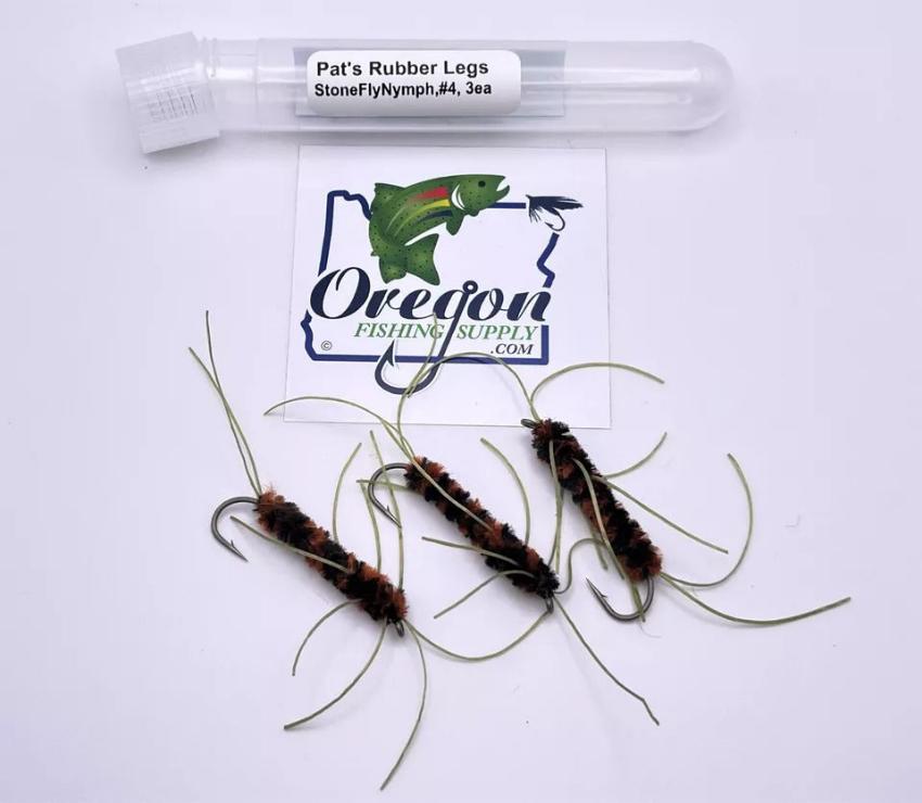 Pat's Rubber Legs Stonefly Nymph, Various Sizes, 3 Flies in a protective tube, brown color by OFS for Freshwater, Trout, Bass, Steelhead/Salmon