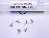 RS2 grey color Mayfly Various Sizes , 6 Fly in a protective tube by OFS for Freshwater, Trout, Bass, Steelhead/Salmon