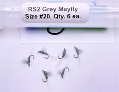 RS2 grey color Mayfly Various Sizes , 6 Fly in a protective tube by OFS for Freshwater, Trout, Bass, Steelhead/Salmon