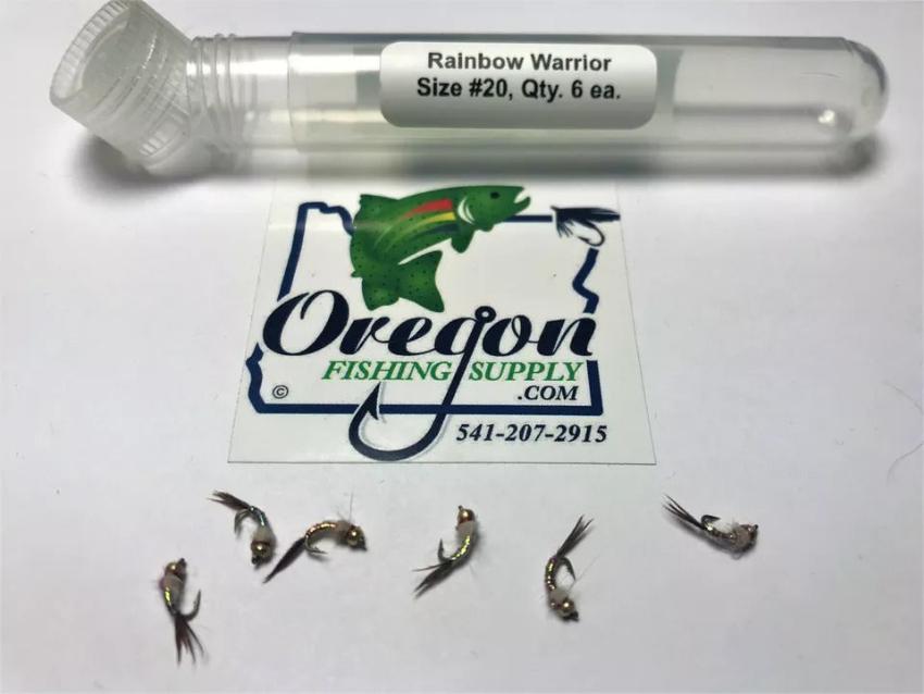Rainbow Warrior BeadHead gold flash color, 6 fly in a protective tube by OFS for Freshwater, Trout, Bass, Steelhead/Salmon
