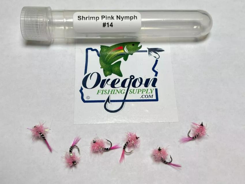 Shrimp Pink Nymph, 6 Flies in a protective tube, various size by OFS for Freshwater, Trout, Bass, Steelhead/Salmon