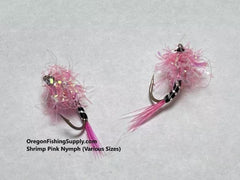 Shrimp Pink Nymph, 6 Flies in a protective tube, various size by OFS for Freshwater, Trout, Bass, Steelhead/Salmon