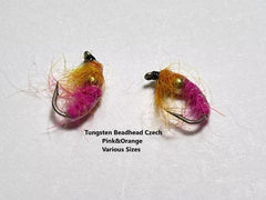 Tungsten Bead Czech Pink & Orange, 6 Flies in a protective tube, by OFS for Freshwater, Trout, Bass, Steelhead/Salmon