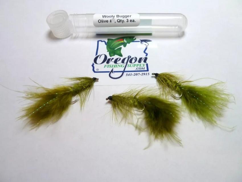 Wooly Bugger olive streamer, #6 and #8, 3 Fly in a protective tube by OFS for Freshwater, Trout, Bass, Steelhead/Salmon