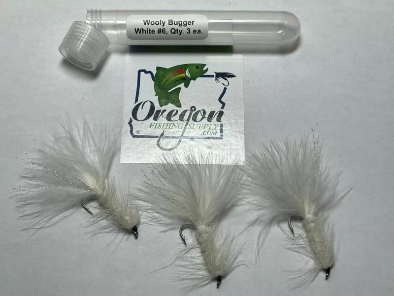 Wooly Bugger white streamer, #6 and #8, 3 Fly in a protective tube by OFS for Freshwater, Trout, Bass, Steelhead/Salmon