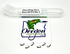 Zebra Midge Nymph fly, black silver color, 6 Fly in a protective tube by OFS for Freshwater, Trout, Bass, Steelhead/Salmon