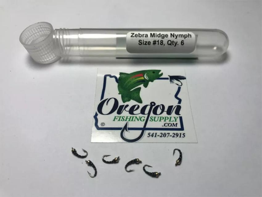 Zebra Midge Nymph fly, black color, 6 Fly in a protective tube by OFS for Freshwater, Trout, Bass, Steelhead/Salmon