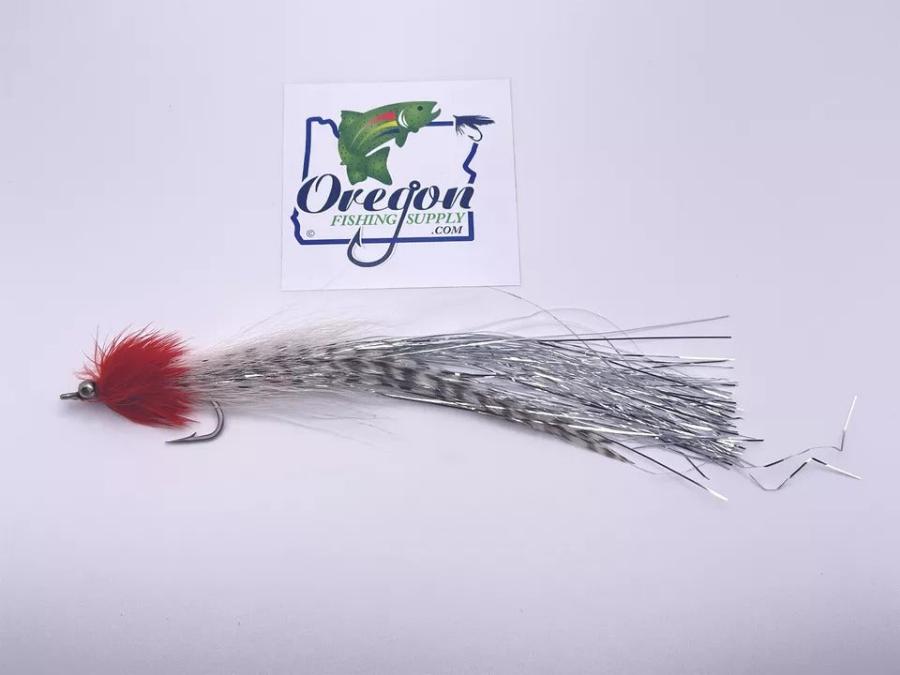 Blanton's Flashtail Whistler Red & White fly fishing fly by OFS size #2/0