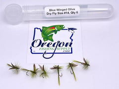 Blue winged olive fishing dry flies by OFS for trout, bass, freshwater and steelhead/salamon in a protective tube