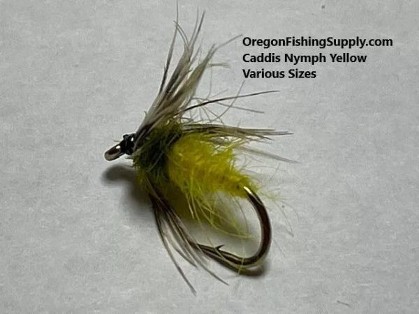 Caddis yellow Nymph in a protective tube by OFS for freshwater trouts