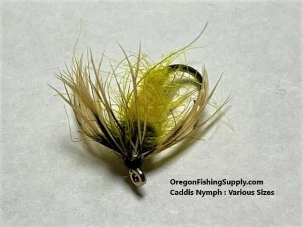 Caddis yellow Nymph in a protective tube by OFS for freshwater trouts