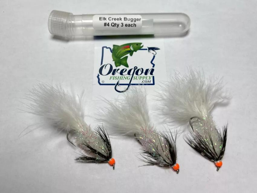 Elk Creek Bugger white and red, 3 Fly. Various Sizes by OFS for Freshwater, Trout, Bass, Steelhead/Salmon