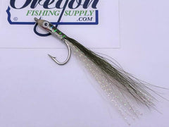 Epoxy Baitfish Olive & White size 2 & 4 by OFS for Saltwater, Freshwater, Barracuda, Bluefish, Northern pike, Striped Bass.