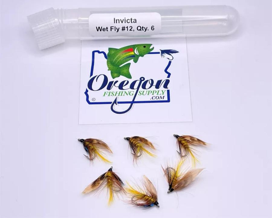 Invicta Wet Fly - Mottled Brown & Yellow color in a protective tube by OFS for Freshwater, Trout, Bass, Steelhead/Salmon