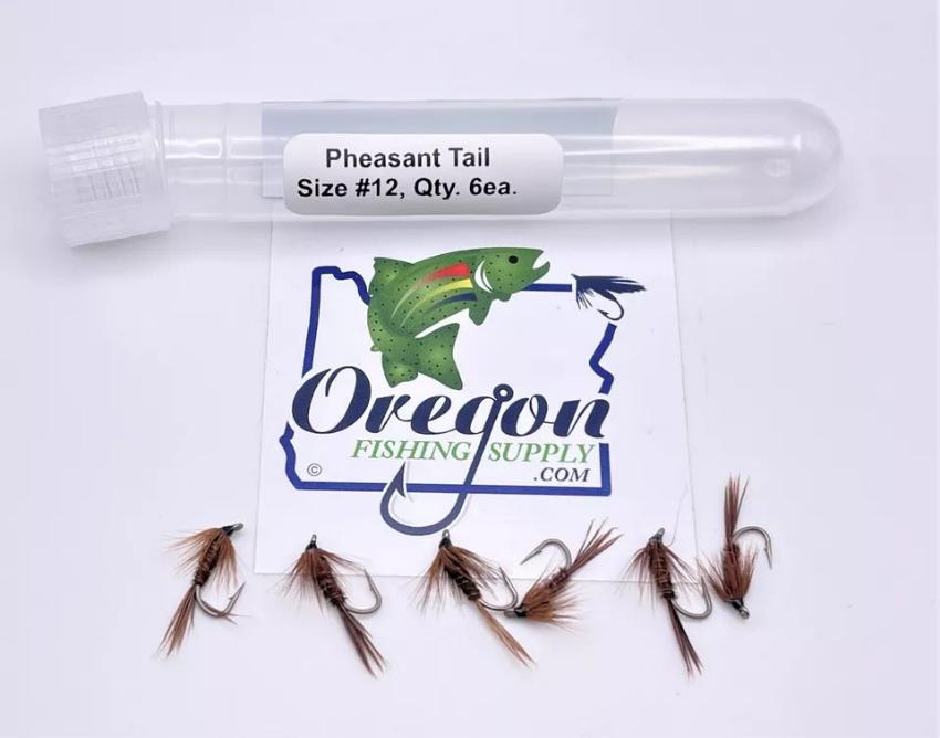 Pheasant Tail, Various Sizes, 6 Fly in a protective tube, Brown color by OFS for Freshwater, Trout, Bass, Steelhead/Salmon