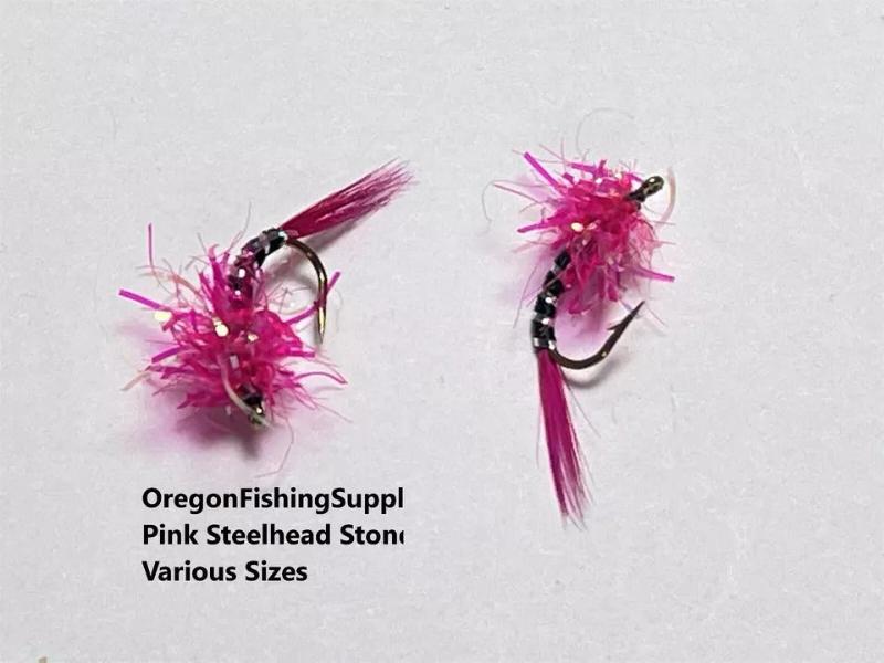 Pink Steelhead Stonefly w/Bead, 6 Fly in a protective tube by OFS for Freshwater, Trout, Bass, Steelhead/Salmon