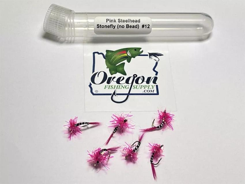 Pink Steelhead Stonefly w/Bead, 6 Fly in a protective tube by OFS for Freshwater, Trout, Bass, Steelhead/Salmon