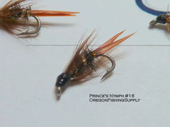 6 Brown Prince Nymph flies #16 in a protective tube by OFS for freshwater trouts