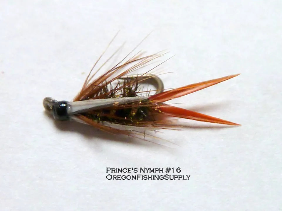 6 Brown Prince Nymph flies #16 in a protective tube by OFS for freshwater trouts