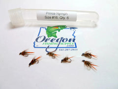 6 Brown Prince Nymph flies #16 in a protective tube by OFS for freshwater trouts