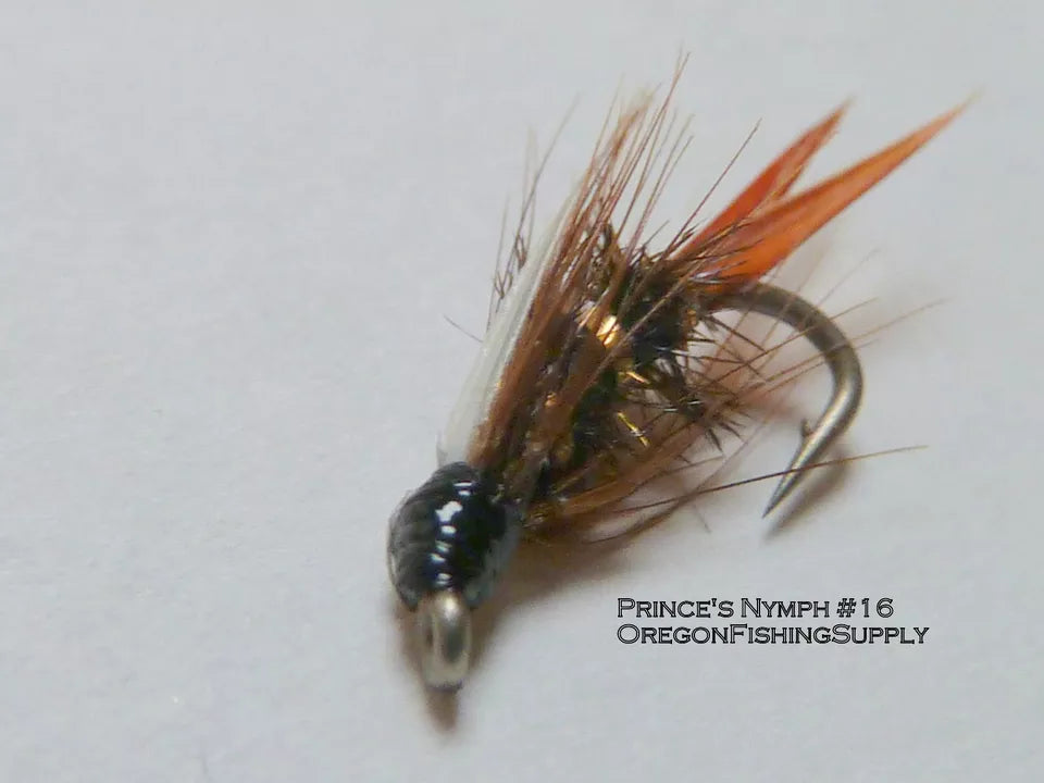 6 Brown Prince Nymph flies #16 in a protective tube by OFS for freshwater trouts