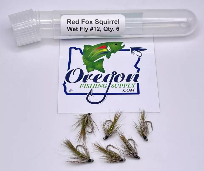 Red Fox Squirrel Wet Fly, 6 Fly in a protective tube by OFS for Freshwater, Trout, Bass, Steelhead/Salmon