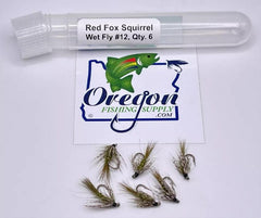 Red Fox Squirrel Wet Fly, 6 Fly in a protective tube by OFS for Freshwater, Trout, Bass, Steelhead/Salmon