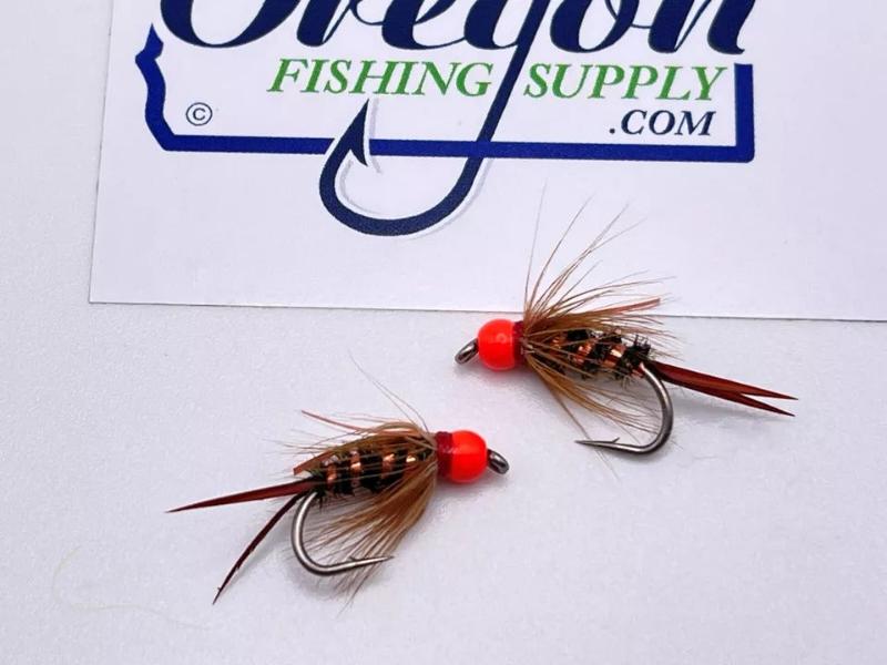 Red Beadhead Nymph, 6 Fly in a protective tube by OFS for Freshwater, Trout, Bass, Steelhead/Salmon