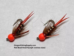 Red Beadhead Nymph, 6 Fly in a protective tube by OFS for Freshwater, Trout, Bass, Steelhead/Salmon