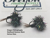 Steelhead Hammer Black #8 and #10, 6 Flies in a protective tube, by OFS for Freshwater, Trout, Bass, Steelhead/Salmon