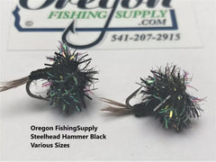 Steelhead Hammer Black #8 and #10, 6 Flies in a protective tube, by OFS for Freshwater, Trout, Bass, Steelhead/Salmon