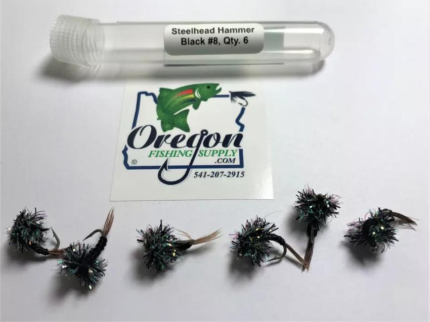 Steelhead Hammer Black #8 and #10, 6 Flies in a protective tube, by OFS for Freshwater, Trout, Bass, Steelhead/Salmon