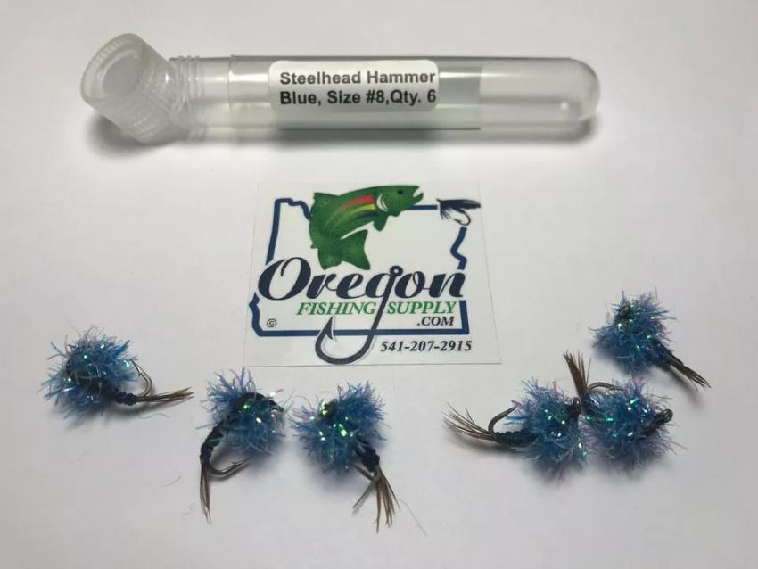 Steelhead Hammer Blue #8 and #10, 6 Flies in a protective tube, by OFS for Freshwater, Trout, Bass, Steelhead/Salmon