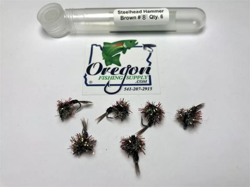 Steelhead Hammer Brown #8 and #10, 6 Flies in a protective tube, by OFS for Freshwater, Trout, Bass, Steelhead/Salmon