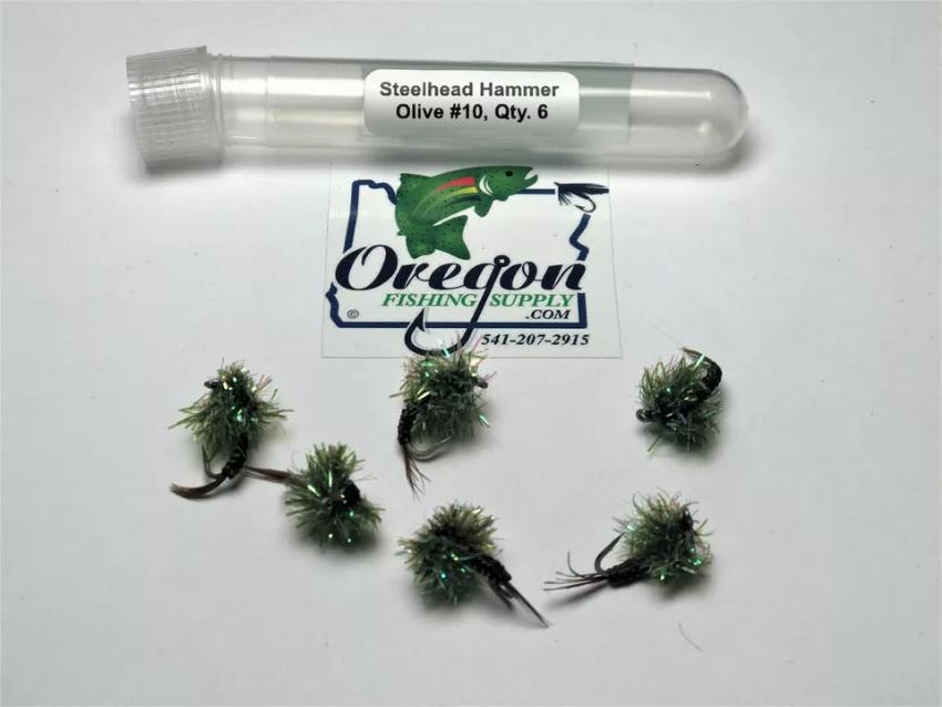 Steelhead Hammer Olive #8 and #10, 6 Flies in a protective tube, by OFS for Freshwater, Trout, Bass, Steelhead/Salmon