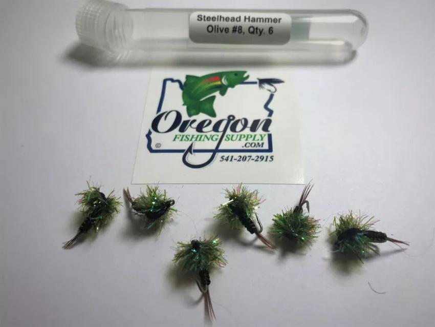 Steelhead Hammer Olive #8 and #10, 6 Flies in a protective tube, by OFS for Freshwater, Trout, Bass, Steelhead/Salmon