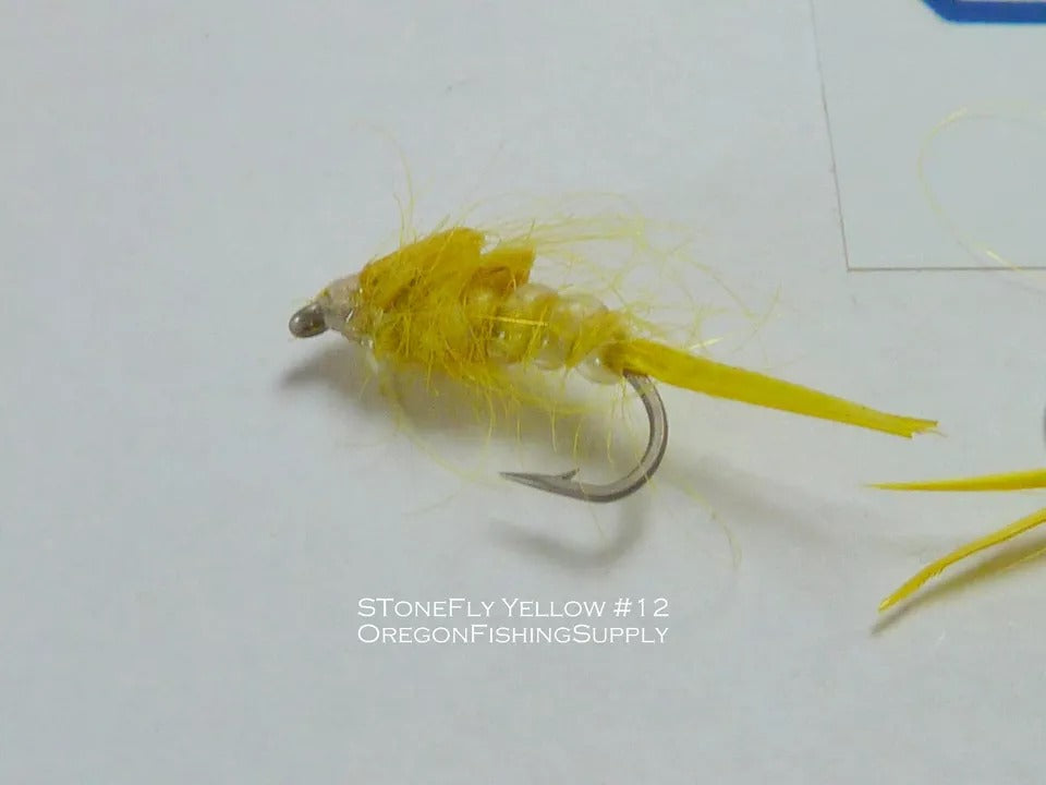StoneFly Yellow Nymph Fly #12, 6 Flies in a protective tube, by OFS for Freshwater, Trout, Bass, Steelhead/Salmon