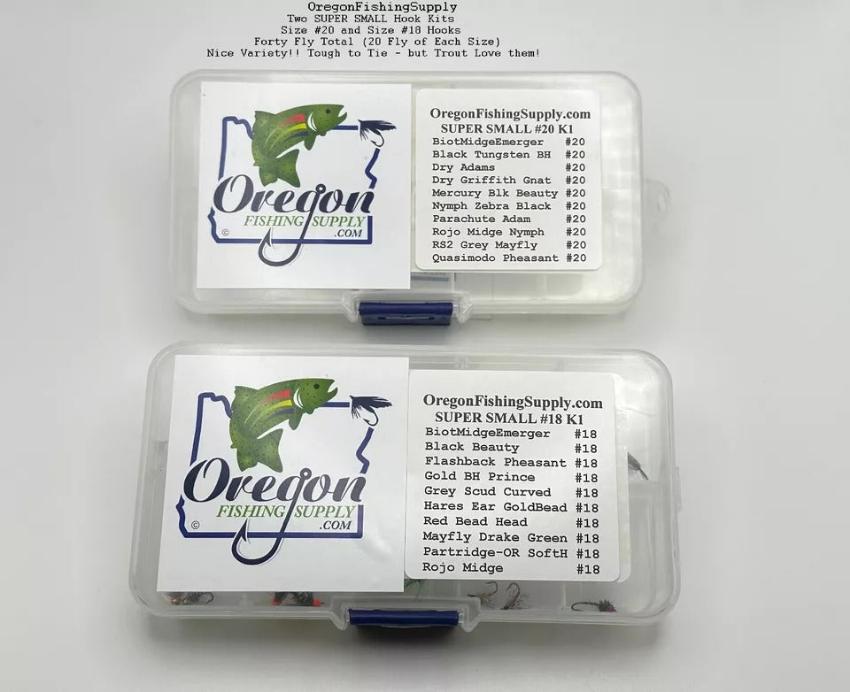 2 Kits SUPER small Micro Fly Size #20, #18 Hooks (40 fly Total) , various colors by OFS for Freshwater, Trout, Bass