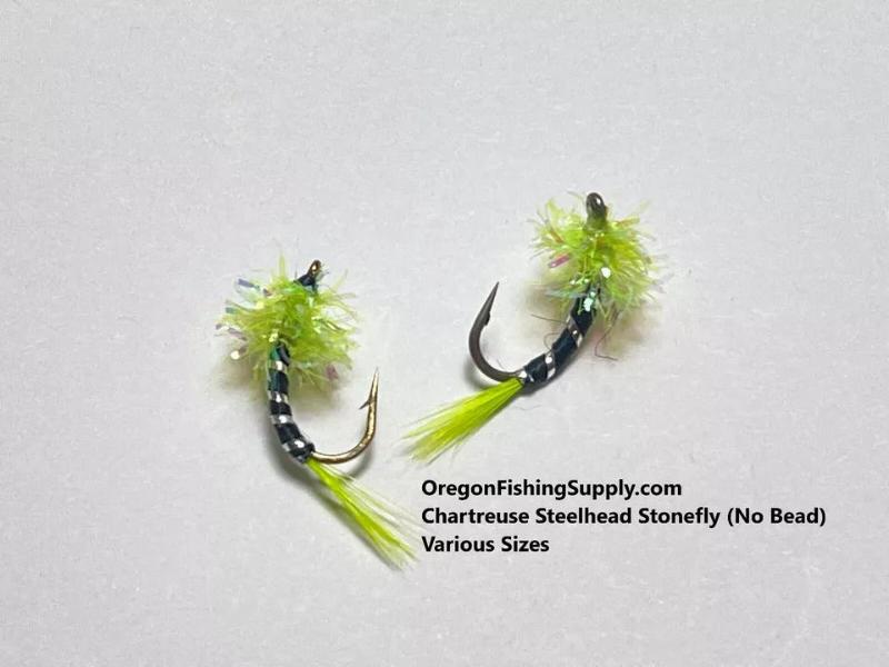 Chartreuse Steelhead Stonefly, Various Sizes, 6 Fly in a protective tube by OFS for Freshwater, Trout, Bass and Steelhead/Salmon