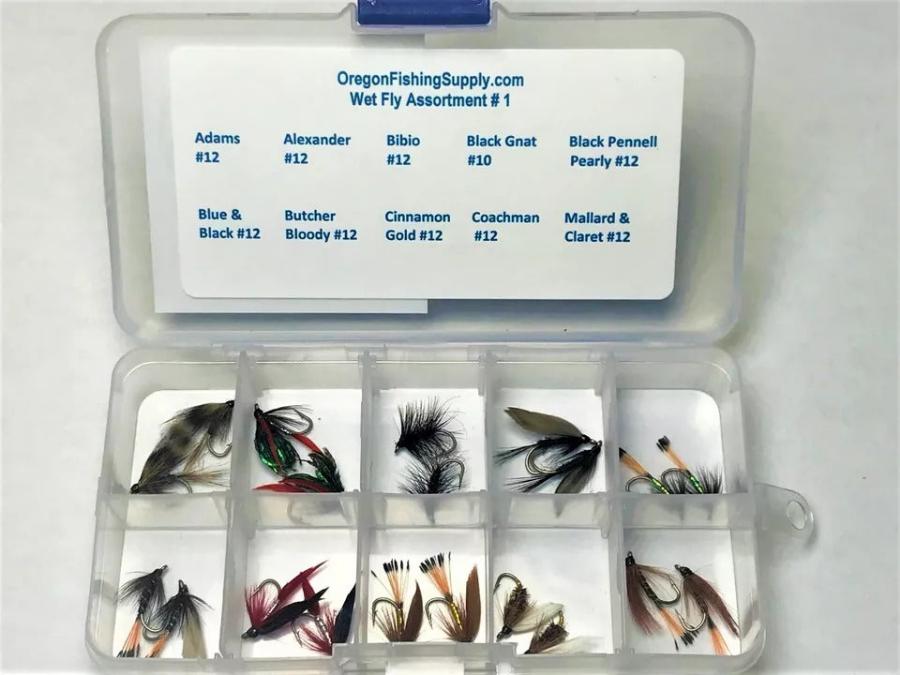 Wet Fly Collection – kit 1, 20 Flies in Organized Set by OFS for Freshwater, Trout, Bass, Steelhead/Salmon