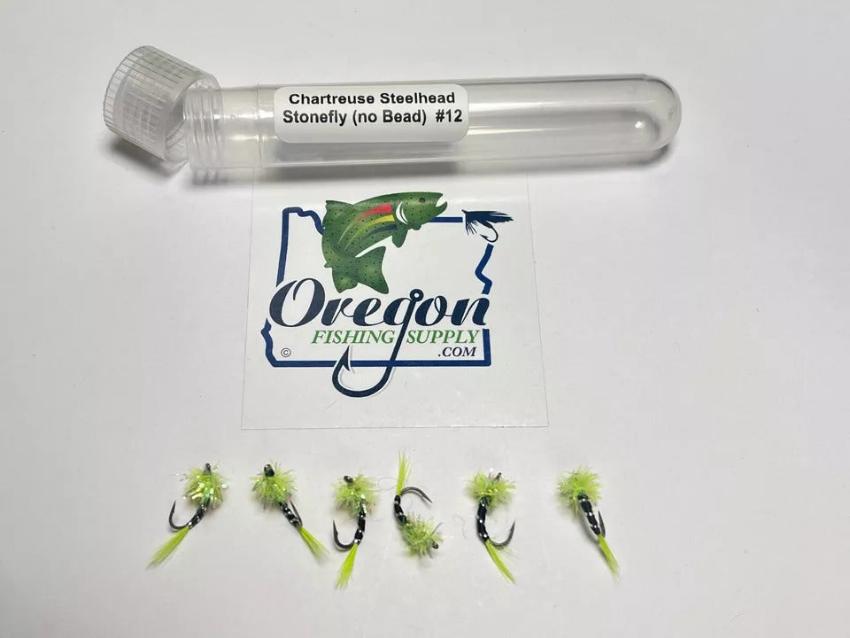 Chartreuse Steelhead Stonefly, Various Sizes, 6 Fly in a protective tube by OFS for Freshwater, Trout, Bass and Steelhead/Salmon
