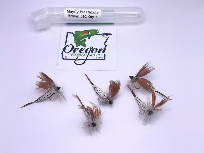 Mayfly Plastazote Brown, #10, FIVE Fly in protective tube by OFS for Freshwater, Trout, Bass, Steelhead/Salmon