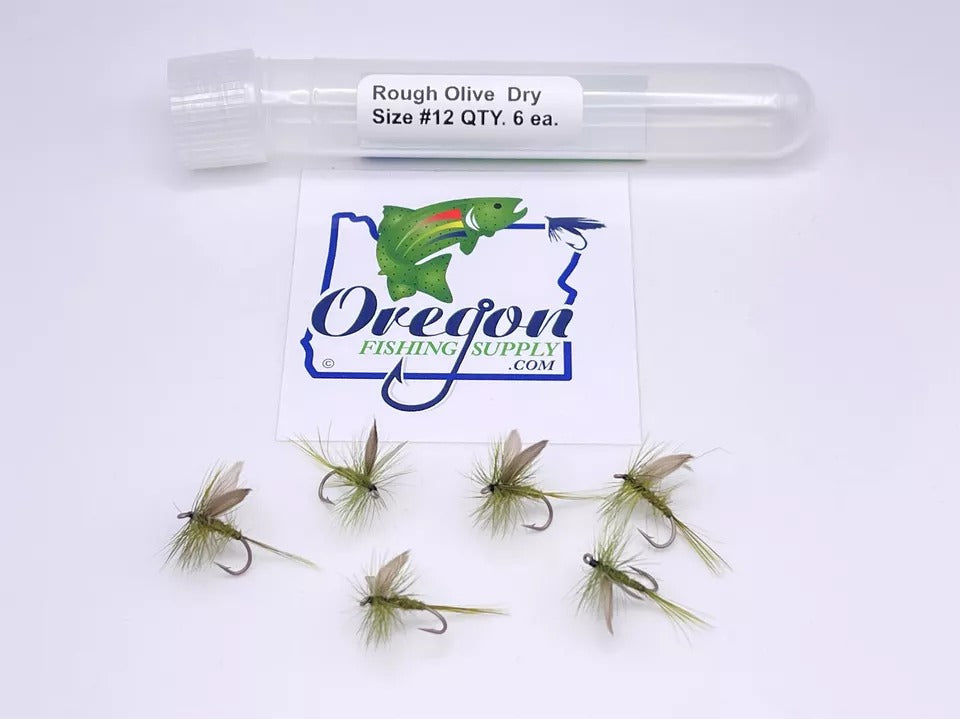Rough Olive Dry, 6 Fly in  a protective tube by OFS for Freshwater, Trout, Bass, Steelhead/Salmon